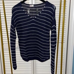 So Heritage Long Sleeve Sweater Blue/White Stripes V-Neck Pullover Size XS